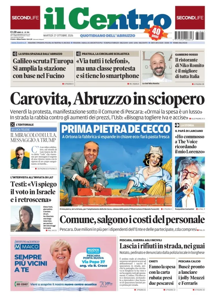 Prima-pagina-il centro-oggi-edizione-del-2026-10-27